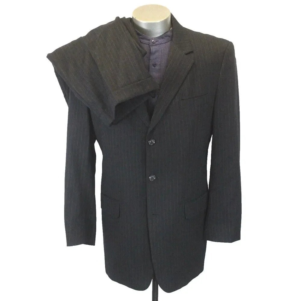 charcoal pinstripe Jos A Bank 2pc Pant Suit flannel wool cashmere soft 43‎ L